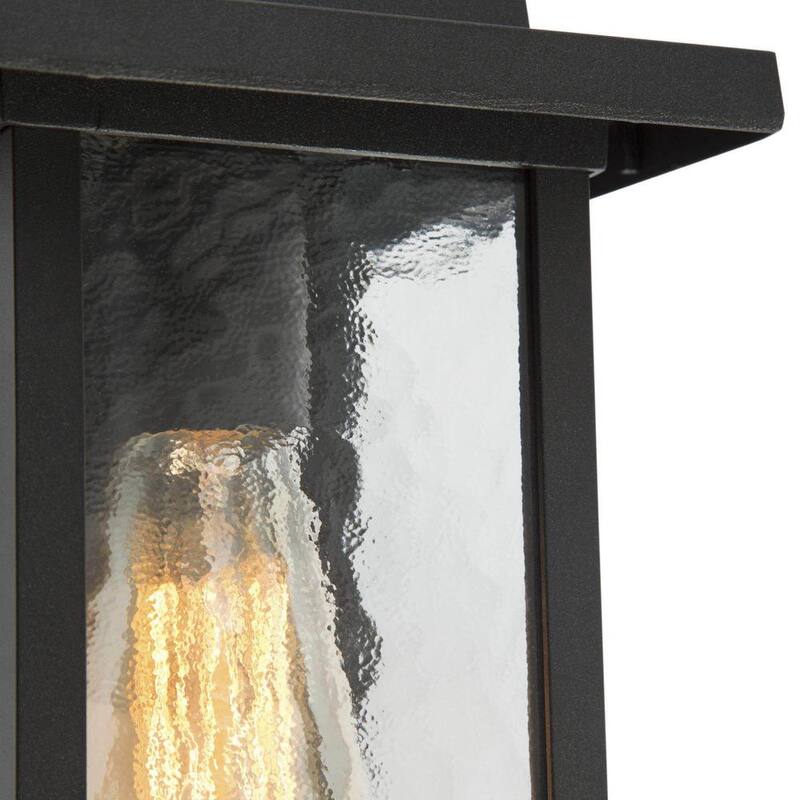 Lámpara de pared exterior negra mate LNC con pantalla de vidrio texturizado moderna para jardín o patio, luz montada en la pared de 1 luz - A03321S