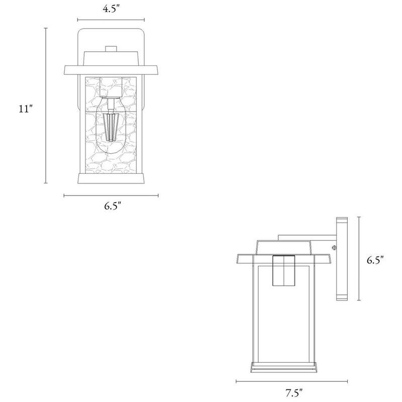 Lámpara de pared exterior negra mate LNC con pantalla de vidrio texturizado moderna para jardín o patio, luz montada en la pared de 1 luz - A03321S