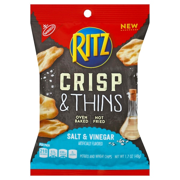 Galletas Ritz Nabisco Ritz Crisps sabor a sal y vinagre en bolsas de 1.72 onzas, paquete de 12 - 05229