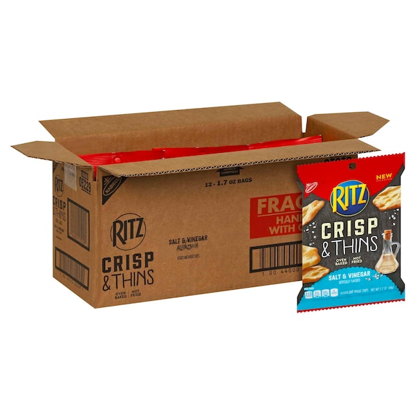Galletas Ritz Nabisco Ritz Crisps sabor a sal y vinagre en bolsas de 1.72 onzas, paquete de 12 - 05229