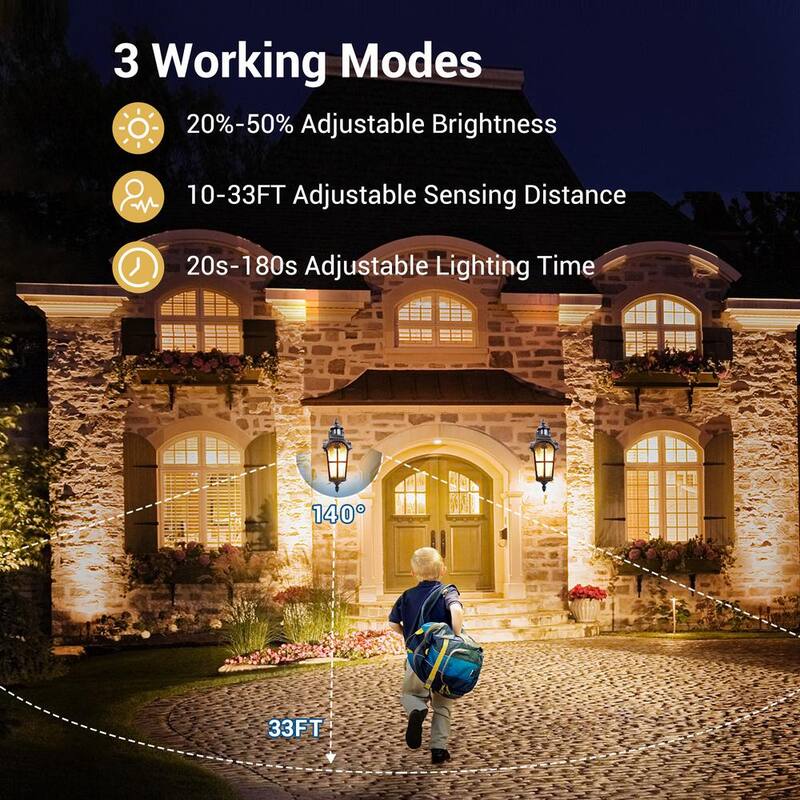 DEWENWILS Linterna de Pared Exterior con Sensor de Movimiento en Negro y de Anochecer al Amanecer de 16.8 pulgadas con Cableado Duro, Set de 2 - HOWL07D