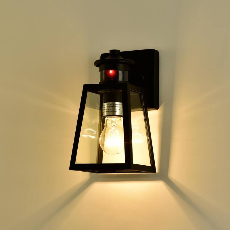 C Cattleya Linterna de Pared Exterior con Sensor de Movimiento 1-Luz Negra al Oscurecer y Amanecer con Vidrio Templado Transparente - CA1928-W