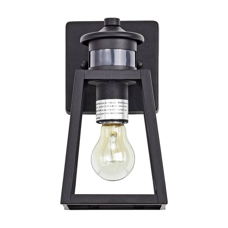 C Cattleya Linterna de Pared Exterior con Sensor de Movimiento 1-Luz Negra al Oscurecer y Amanecer con Vidrio Templado Transparente - CA1928-W
