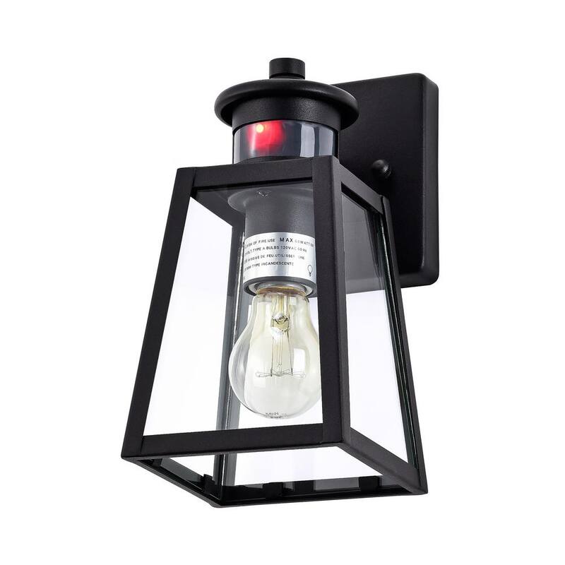 C Cattleya Linterna de Pared Exterior con Sensor de Movimiento 1-Luz Negra al Oscurecer y Amanecer con Vidrio Templado Transparente - CA1928-W