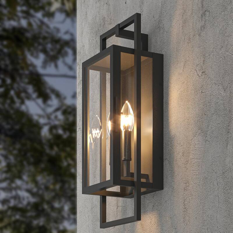 Lámpara de pared exterior con cableado duro Maxax Decorators 21.46 in. Negro Arena al Anochecer a Amanecer de 2 luces con No incluir bombillas - 7030-2BK