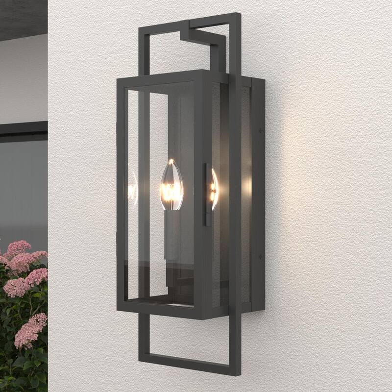 Lámpara de pared exterior con cableado duro Maxax Decorators 21.46 in. Negro Arena al Anochecer a Amanecer de 2 luces con No incluir bombillas - 7030-2BK