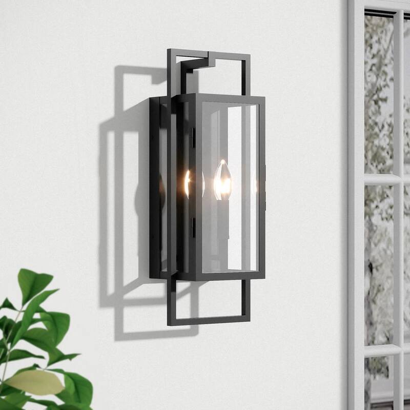 Lámpara de pared exterior con cableado duro Maxax Decorators 21.46 in. Negro Arena al Anochecer a Amanecer de 2 luces con No incluir bombillas - 7030-2BK