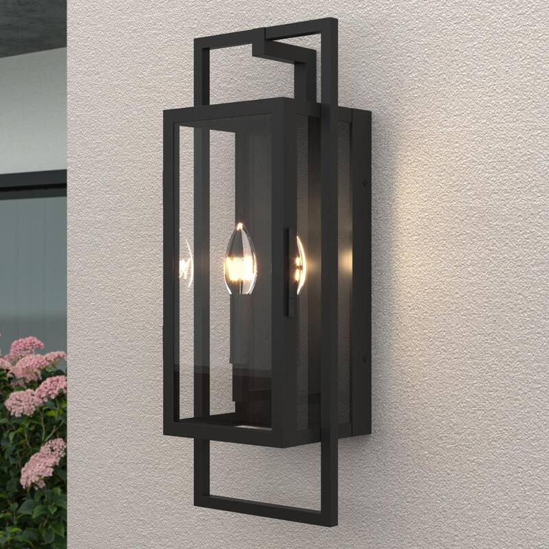 Lámpara de pared exterior con cableado duro Maxax Decorators 21.46 in. Negro Arena al Anochecer a Amanecer de 2 luces con No incluir bombillas - 7030-2BK