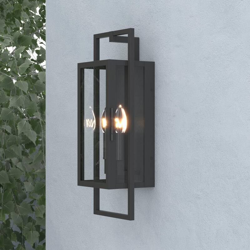 Lámpara de pared exterior con cableado duro Maxax Decorators 21.46 in. Negro Arena al Anochecer a Amanecer de 2 luces con No incluir bombillas - 7030-2BK