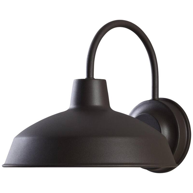 Luz de pared para exteriores Hampton Bay de 10 pulgadas en bronce con LED integrado y montaje duro - Lámpara linterna aplique de luz - IZH1691L-2