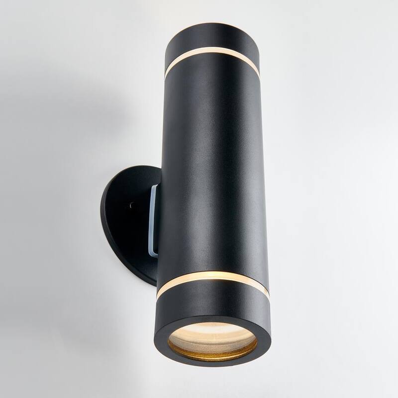 Luz de garaje y porche al aire libre moderna en negro con cableado duro Artika C7, aplique de cilindro - AMP101-CCABL
