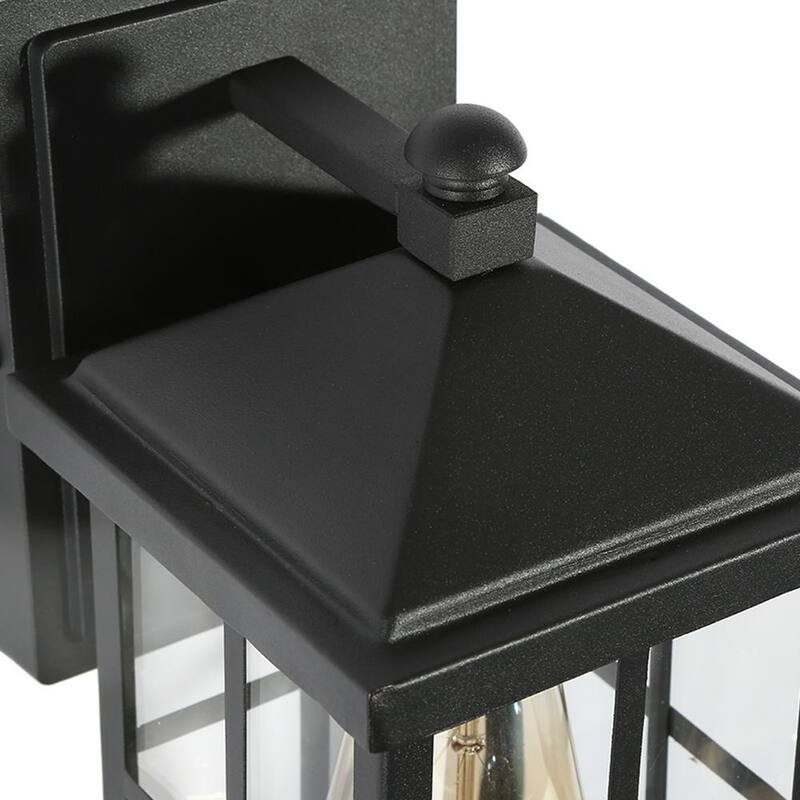 Aplique de pared moderno para puerta principal de porche en exteriores, color negro escarchado con pantalla a cuadros de vidrio transparente, lámpara de pared de 1 luz - AIEV6VHD14372R7