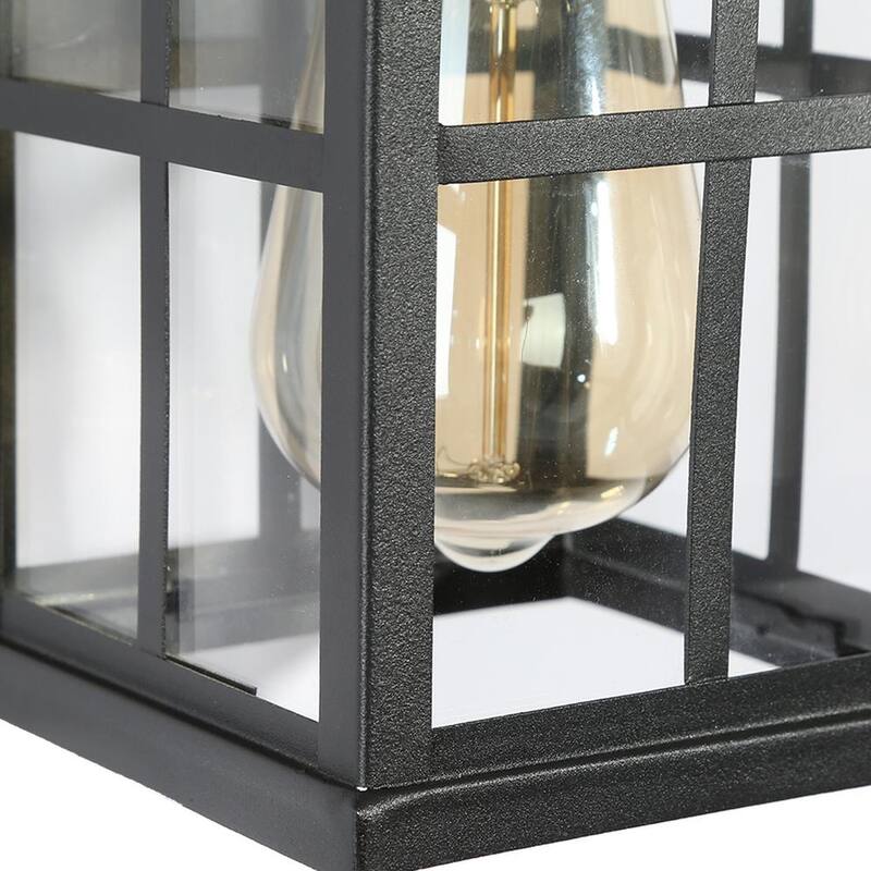 Aplique de pared moderno para puerta principal de porche en exteriores, color negro escarchado con pantalla a cuadros de vidrio transparente, lámpara de pared de 1 luz - AIEV6VHD14372R7