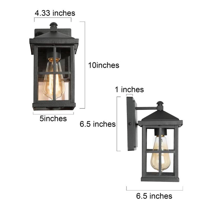 Aplique de pared moderno para puerta principal de porche en exteriores, color negro escarchado con pantalla a cuadros de vidrio transparente, lámpara de pared de 1 luz - AIEV6VHD14372R7