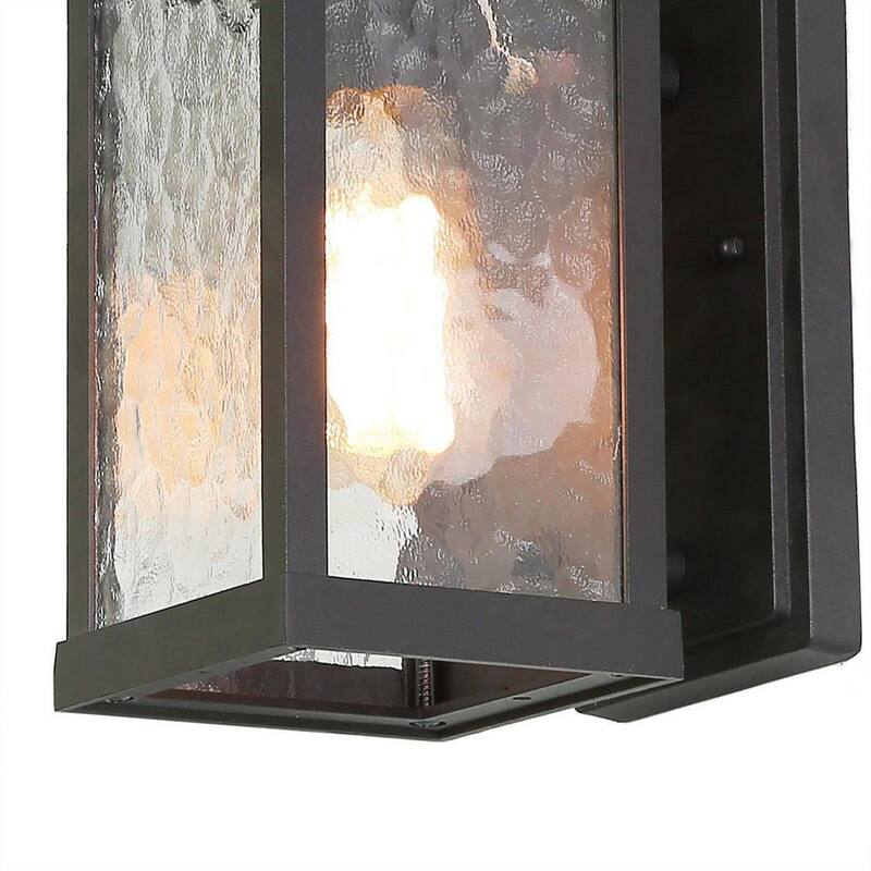 Aplique Modern Black Outdoor Wall Sconce, Farol de Granja Estilo Coach con Pantalla de Cristal de Agua, Iluminación de 1 Luz para Porche, Patio o Terraza - ZMI7N2HD13501F6