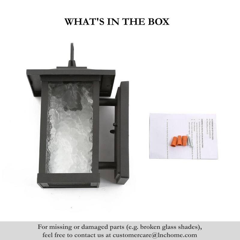 Aplique Modern Black Outdoor Wall Sconce, Farol de Granja Estilo Coach con Pantalla de Cristal de Agua, Iluminación de 1 Luz para Porche, Patio o Terraza - ZMI7N2HD13501F6