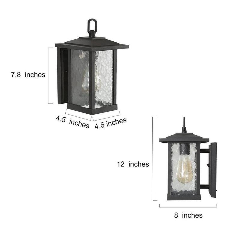 Aplique Modern Black Outdoor Wall Sconce, Farol de Granja Estilo Coach con Pantalla de Cristal de Agua, Iluminación de 1 Luz para Porche, Patio o Terraza - ZMI7N2HD13501F6