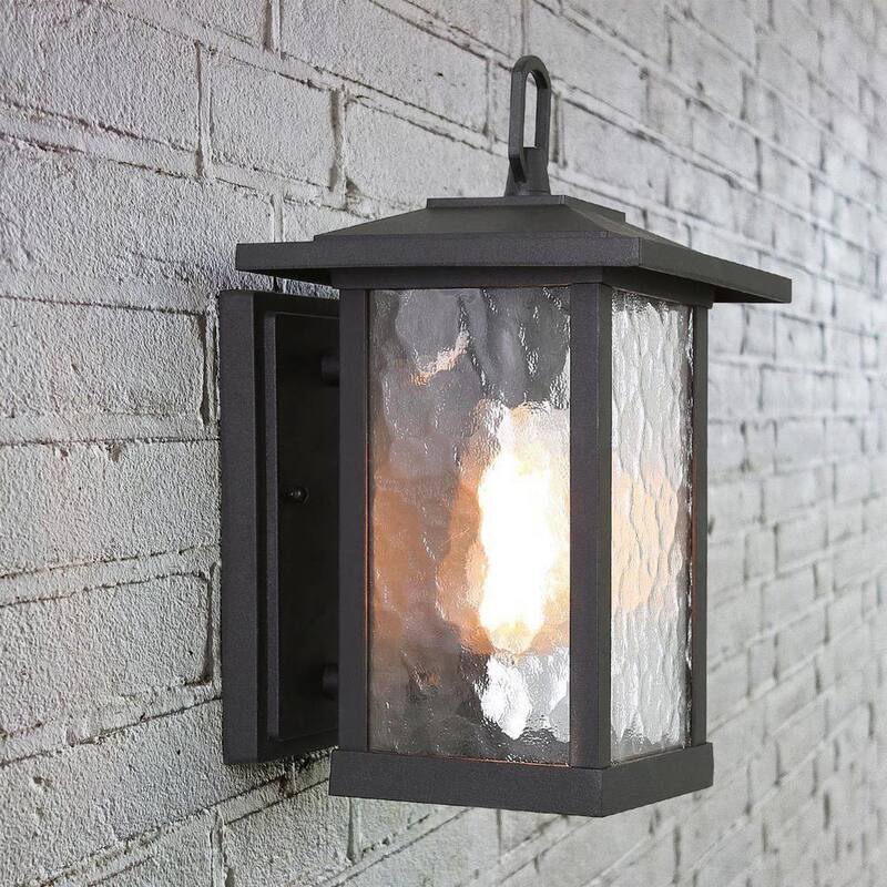 Aplique Modern Black Outdoor Wall Sconce, Farol de Granja Estilo Coach con Pantalla de Cristal de Agua, Iluminación de 1 Luz para Porche, Patio o Terraza - ZMI7N2HD13501F6