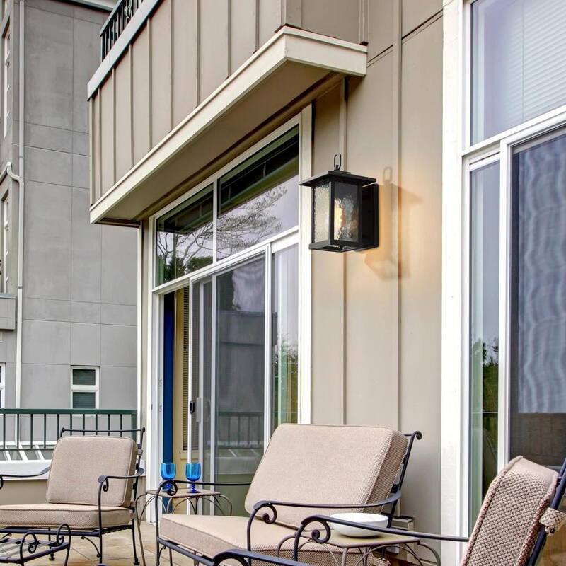 Aplique Modern Black Outdoor Wall Sconce, Farol de Granja Estilo Coach con Pantalla de Cristal de Agua, Iluminación de 1 Luz para Porche, Patio o Terraza - ZMI7N2HD13501F6