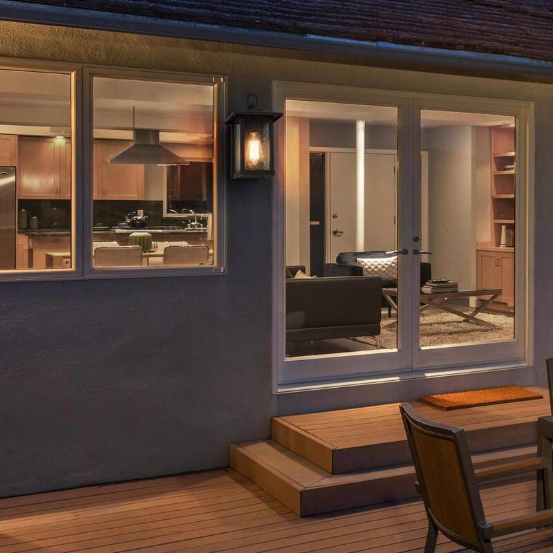 Aplique Modern Black Outdoor Wall Sconce, Farol de Granja Estilo Coach con Pantalla de Cristal de Agua, Iluminación de 1 Luz para Porche, Patio o Terraza - ZMI7N2HD13501F6