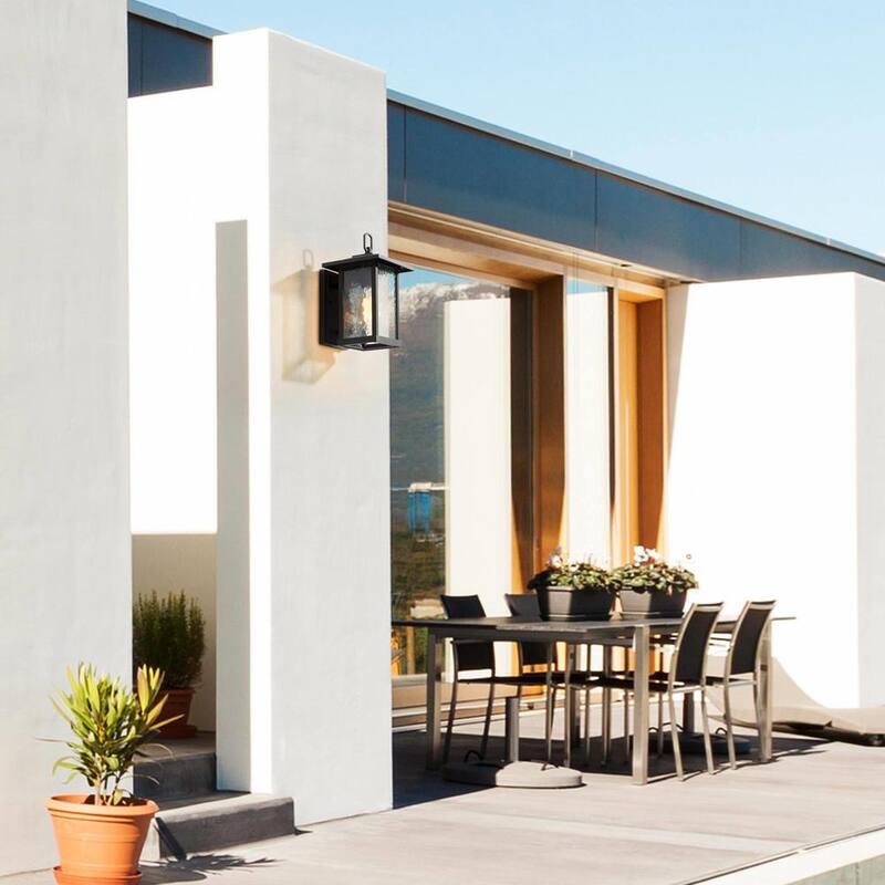 Aplique Modern Black Outdoor Wall Sconce, Farol de Granja Estilo Coach con Pantalla de Cristal de Agua, Iluminación de 1 Luz para Porche, Patio o Terraza - ZMI7N2HD13501F6