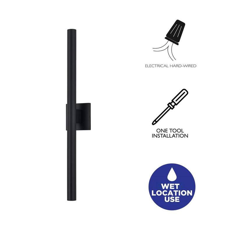 C Cattleya 26 pulgadas Negro 2-Luz 26-Watt Regulable LED Exterior Hardwired Linterna de Pared Lámpara de Aplique con Difusor de Vidrio Esmerilado - HLA2479-SW