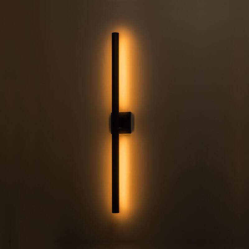 C Cattleya 26 pulgadas Negro 2-Luz 26-Watt Regulable LED Exterior Hardwired Linterna de Pared Lámpara de Aplique con Difusor de Vidrio Esmerilado - HLA2479-SW
