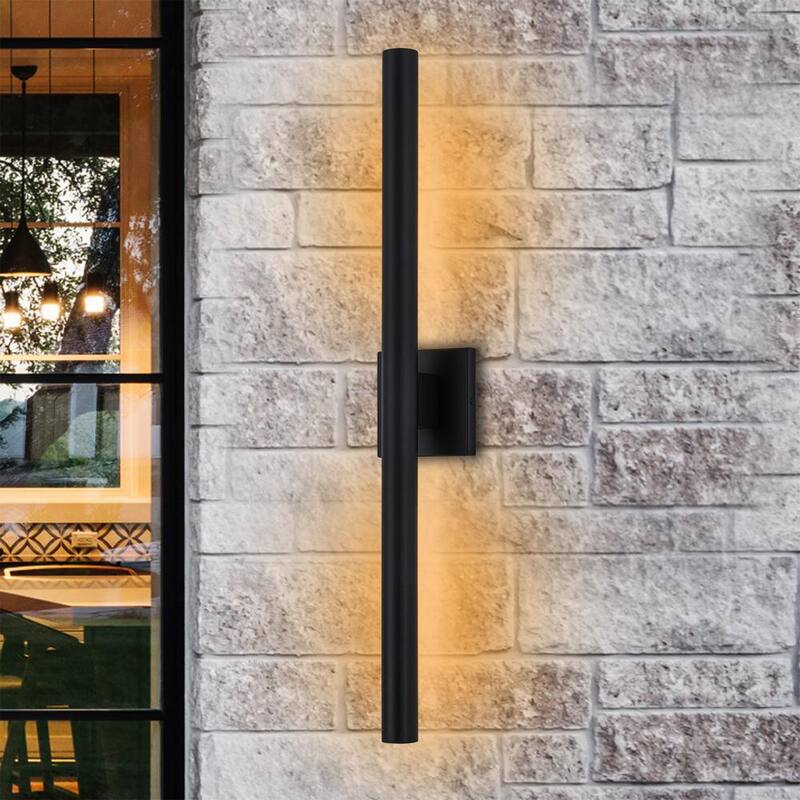 C Cattleya 26 pulgadas Negro 2-Luz 26-Watt Regulable LED Exterior Hardwired Linterna de Pared Lámpara de Aplique con Difusor de Vidrio Esmerilado - HLA2479-SW