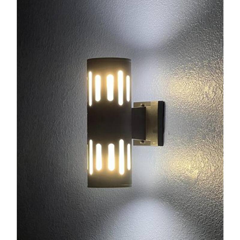 C Cattleya 11.75 pulgadas 2 luces Luminaria de pared exterior de cilindro de aluminio fundido negro - CA1933-W