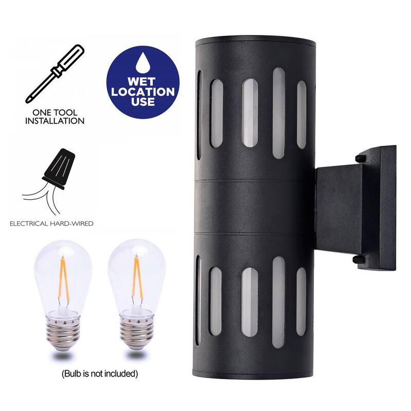 C Cattleya 11.75 pulgadas 2 luces Luminaria de pared exterior de cilindro de aluminio fundido negro - CA1933-W