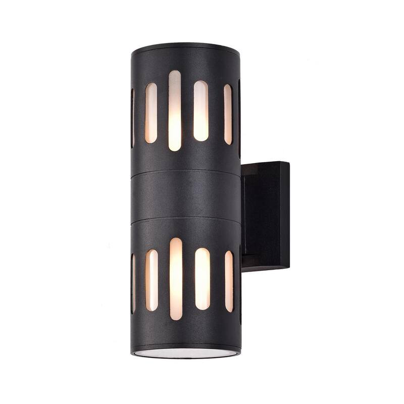 C Cattleya 11.75 pulgadas 2 luces Luminaria de pared exterior de cilindro de aluminio fundido negro - CA1933-W