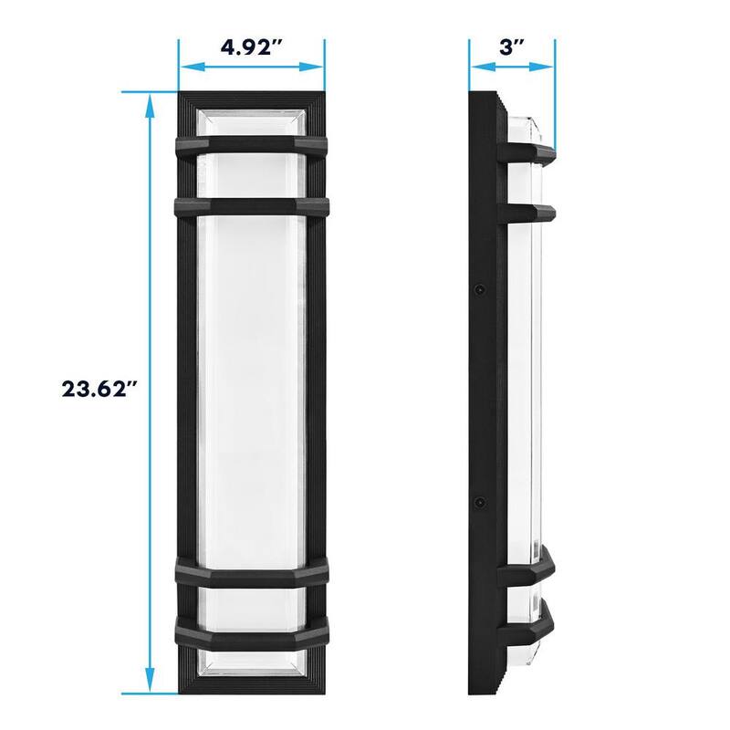 LUXRITE 23.62 pulgadas en negro Aplique de pared LED para exteriores accesorio de luz 3CCT 3000K-5000K 20 watts certificado ETL a prueba de agua IP65 - LR40317-1PK