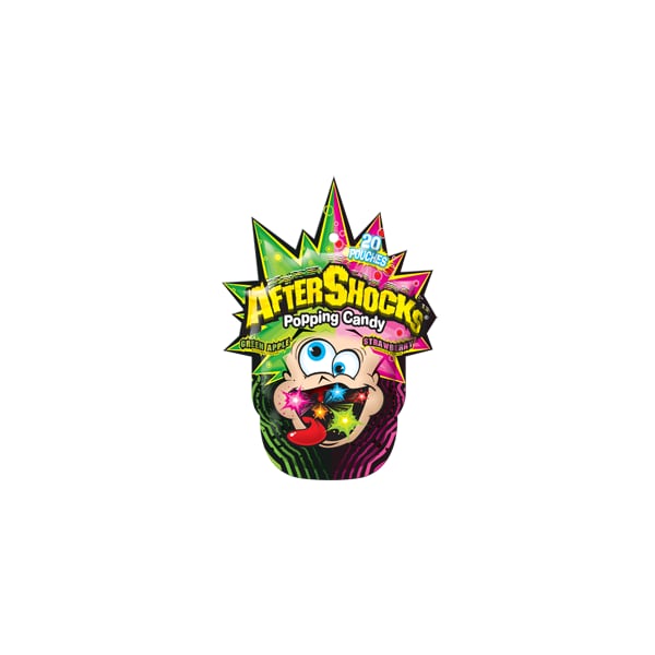 Aftershocks Popping Candy 1.06 oz. Bolsa surtida de clavija fresa/manzana verde, paquete de 18 - 38192
