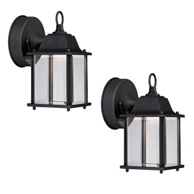 Lámpara de pared con luz LED integrada de Hampton Bay de 8.375 pulgadas en negro para uso en exteriores (Paquete de 2) - HB7002-05-2