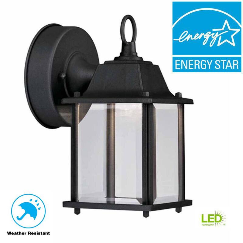 Lámpara de pared con luz LED integrada de Hampton Bay de 8.375 pulgadas en negro para uso en exteriores (Paquete de 2) - HB7002-05-2