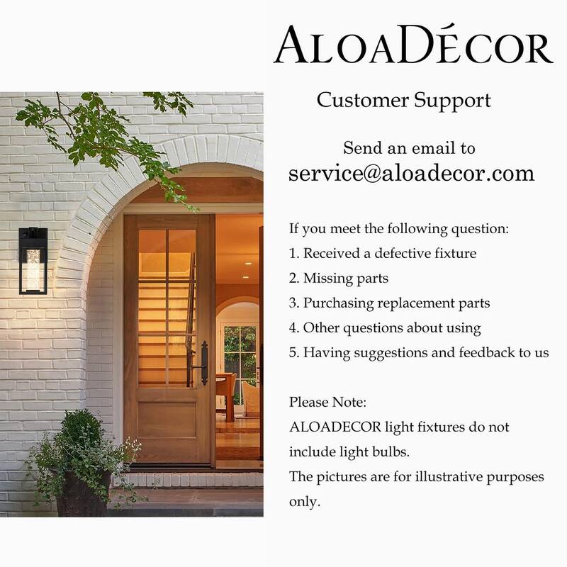 Linterna de pared exterior con sensor de anochecer a amanecer, LED moderno, color negro mate, con cristal sembrado y tomacorrientes integrados GFCI - H7138W07A de ALOA DECOR