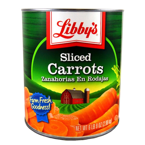 Zanahorias rebanadas medianas Libby's Libby con bajo contenido de sodio de 105 oz., Paquete de 6 - F003710003586.