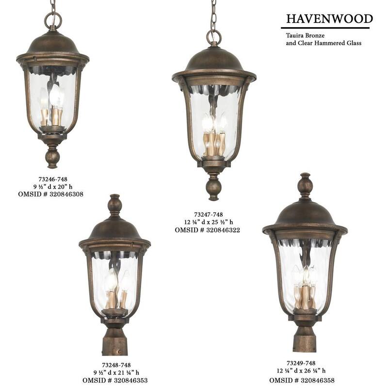 Linterna de pared exterior Minka Lavery Havenwood de 5 luces en bronce Tauira y alder plateado con vidrio martillado transparente, cableado duro - 73245-748.