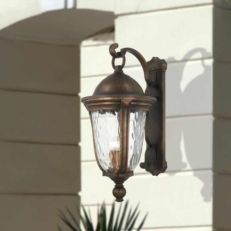 Linterna de pared exterior Minka Lavery Havenwood de 5 luces en bronce Tauira y alder plateado con vidrio martillado transparente, cableado duro - 73245-748.