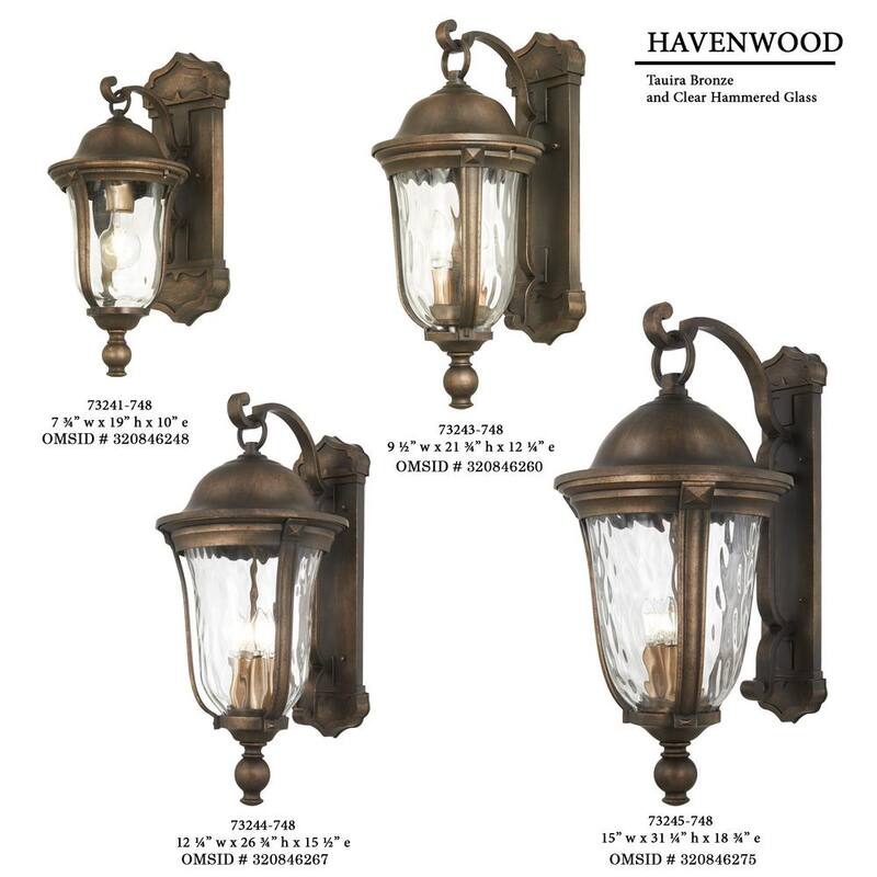 Linterna de pared exterior Minka Lavery Havenwood de 5 luces en bronce Tauira y alder plateado con vidrio martillado transparente, cableado duro - 73245-748.