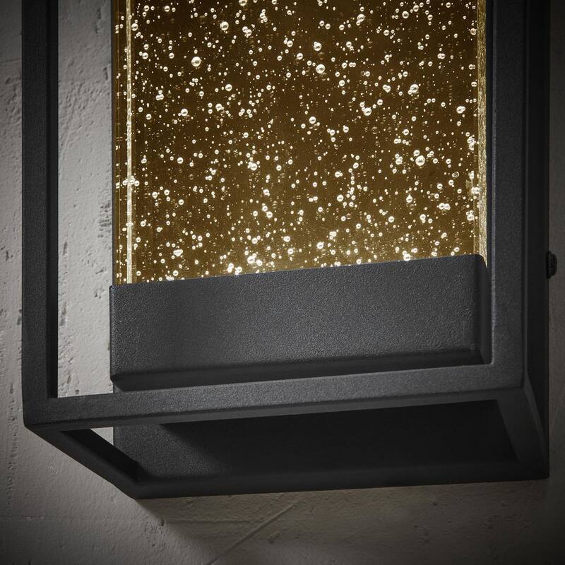 Lámpara de pared para exteriores Hampton Bay Lindley de 12.38 pulgadas, moderna con 1 luz, acabado mate negro, conectado directamente a la corriente eléctrica, con marco doble de burbujas (paquete de 1) - WWL-009-M-MB
