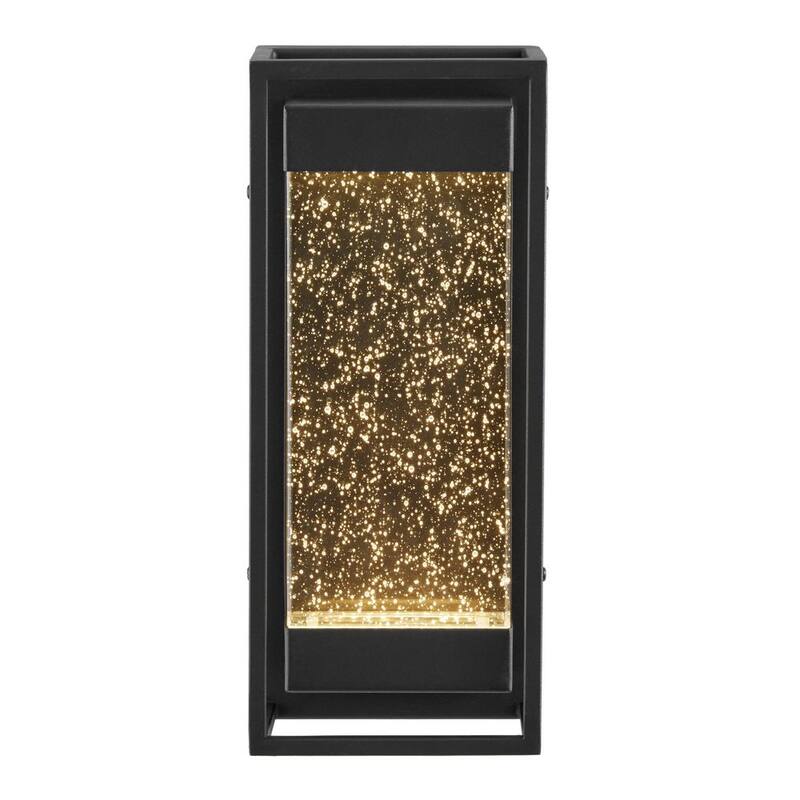 Lámpara de pared para exteriores Hampton Bay Lindley de 12.38 pulgadas, moderna con 1 luz, acabado mate negro, conectado directamente a la corriente eléctrica, con marco doble de burbujas (paquete de 1) - WWL-009-M-MB
