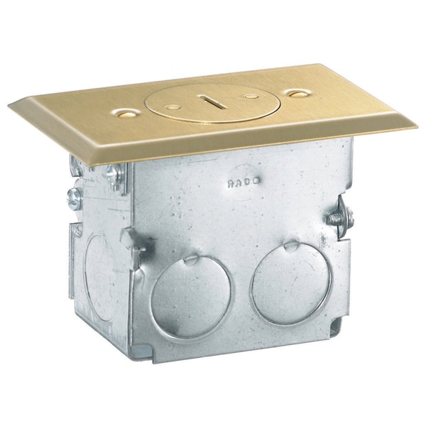 Hubbell Wiring Device-Kellems Floor and Wall Boxes, Residential Floor Box Kit, Drop-In, Tamper Resistant, 15A 125V, 2-Pole 3-Wire Grounding, Brass - RF151TR