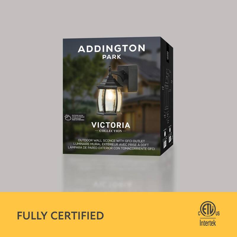 Aplique en el Parque Addington Victoria 1 Luz de Pared Exterior con 2 Salidas GFCI Integradas, Negro - 31847