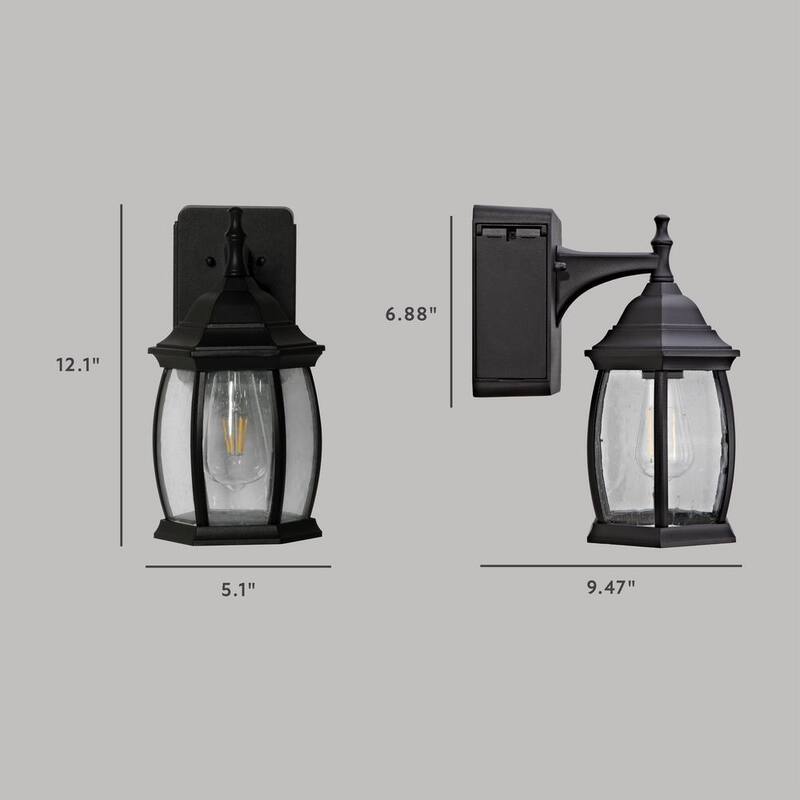 Aplique en el Parque Addington Victoria 1 Luz de Pared Exterior con 2 Salidas GFCI Integradas, Negro - 31847