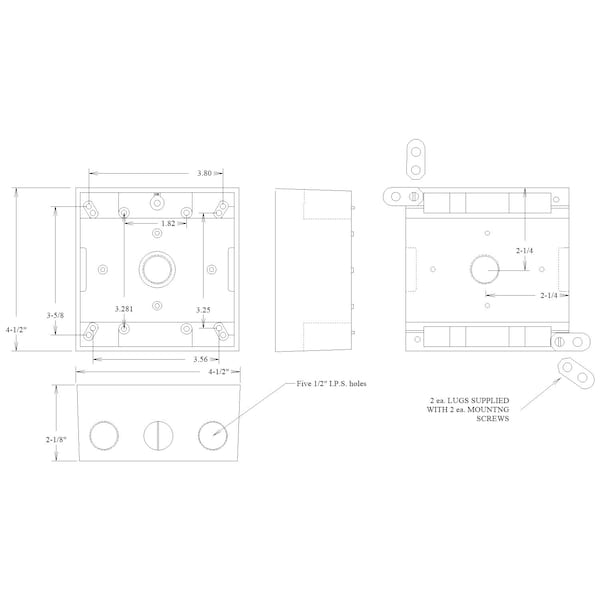 Mulberry Electrical Box, 30.5 cu in, Outlet Box Type, 2 Gangs, Aluminum, Square Shape - 30245Z