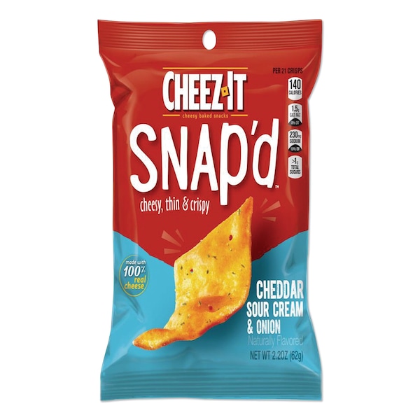 Galletas Sunshine Cheez-it Snap'd, Cheddar Crema Agria y Cebolla, 2.2 oz Bolsa, Paquete de 6, 6PK - KEE11460