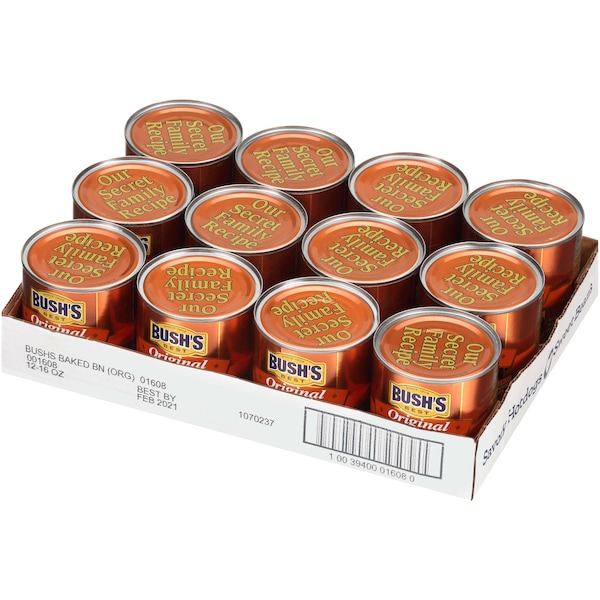 Judías Horneadas Original de Bush's Best en lata de 16 oz, paquete de 12 - 01608