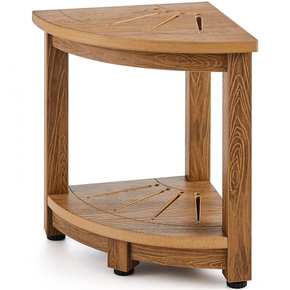 VEVOR Corner Shower Bench, 16.5" Height 12.8" Radius, Faux Wood Grain Polystyrene, 350 LBS with Storage Shelf, Water Resistant, Shower Stool for Inside & Outside Shower, for Bathroom, Living Room - CWDSL128INCHWXKBGV0