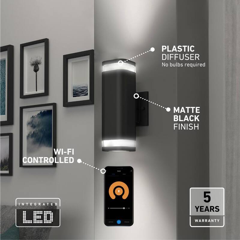 Artika Stark Negro Moderno Inteligente de Anochecer a Amanecer Linterna de Luz Integrada LED para Garaje y Porche con Cableado Duro - APLIQUE DE FAROL - OUT-STW-C
